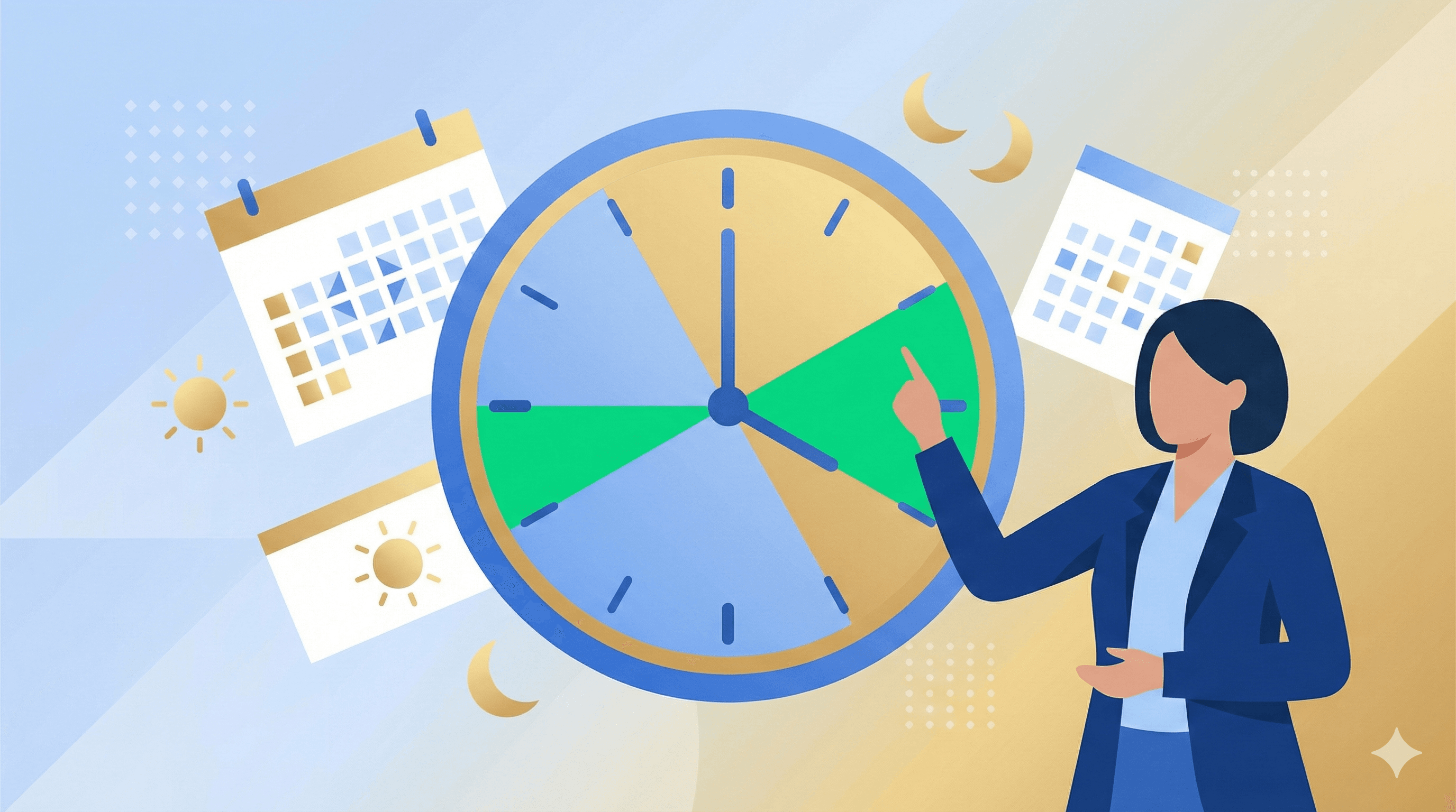 Clock showing optimal times to apply for jobs with calendar and timing indicators
